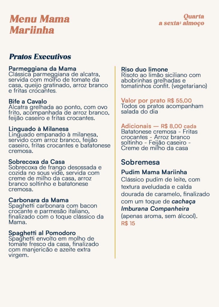 Menu pratos executivos